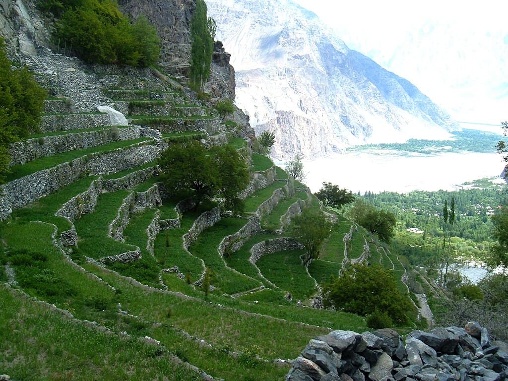 Old Khaplu town with the historic Thoqsikhar district and Karakoram peaks
